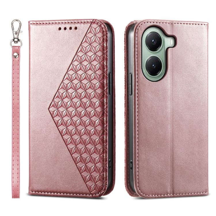 

For Xiaomi Poco X7 Pro / Redmi Turbo 4 Cubic Grid Calf Texture Magnetic Leather Phone Case(Rose Gold)