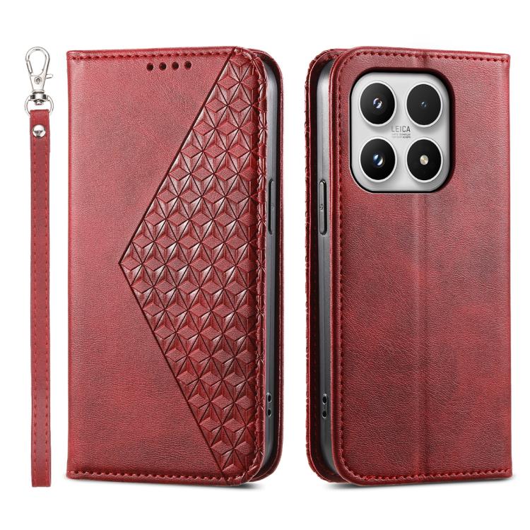 

For Xiaomi 17 Cubic Grid Calf Texture Magnetic Leather Phone Case(Red)