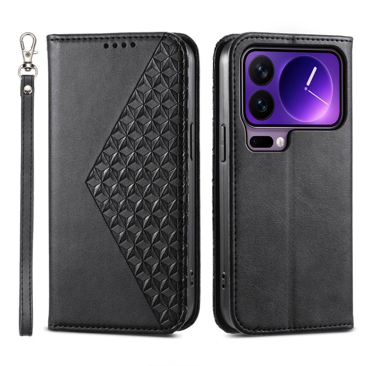 

For Xiaomi 17 Pro Cubic Grid Calf Texture Magnetic Leather Phone Case(Black)
