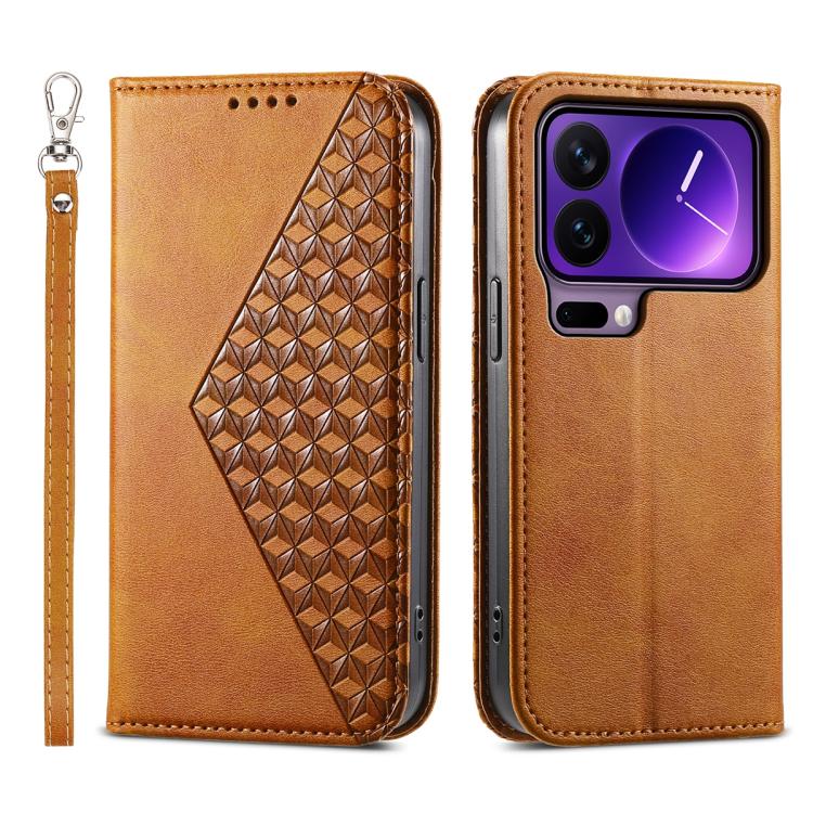 

For Xiaomi 17 Pro Cubic Grid Calf Texture Magnetic Leather Phone Case(Yellow)