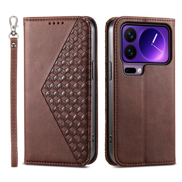 

For Xiaomi 17 Pro Cubic Grid Calf Texture Magnetic Leather Phone Case(Brown)