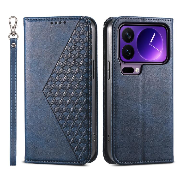 

For Xiaomi 17 Pro Cubic Grid Calf Texture Magnetic Leather Phone Case(Blue)