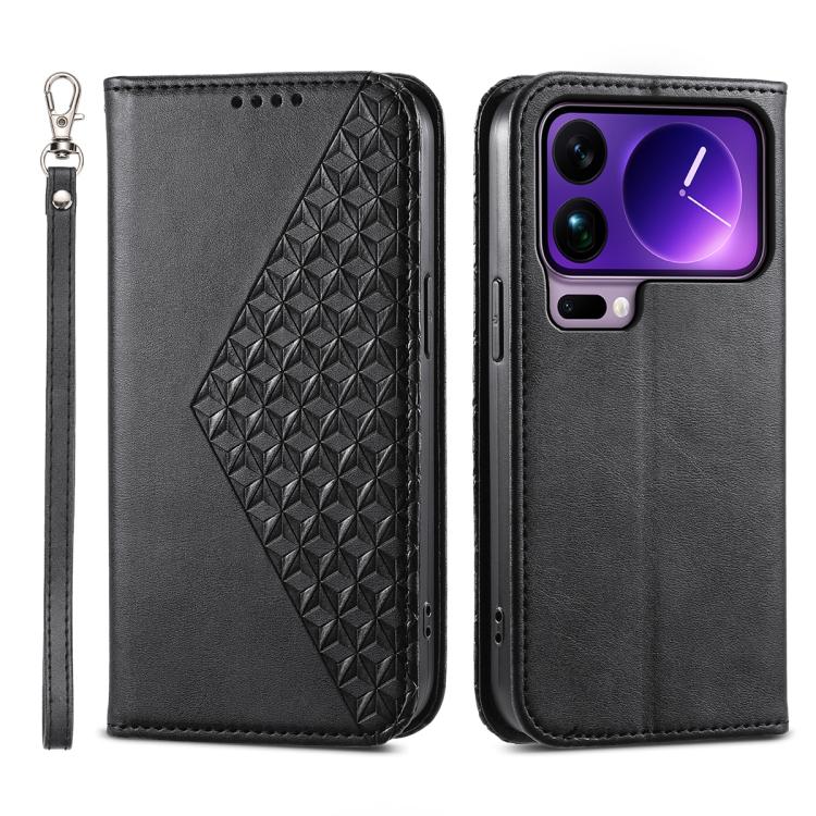 

For Xiaomi 17 Pro Max Cubic Grid Calf Texture Magnetic Leather Phone Case(Black)