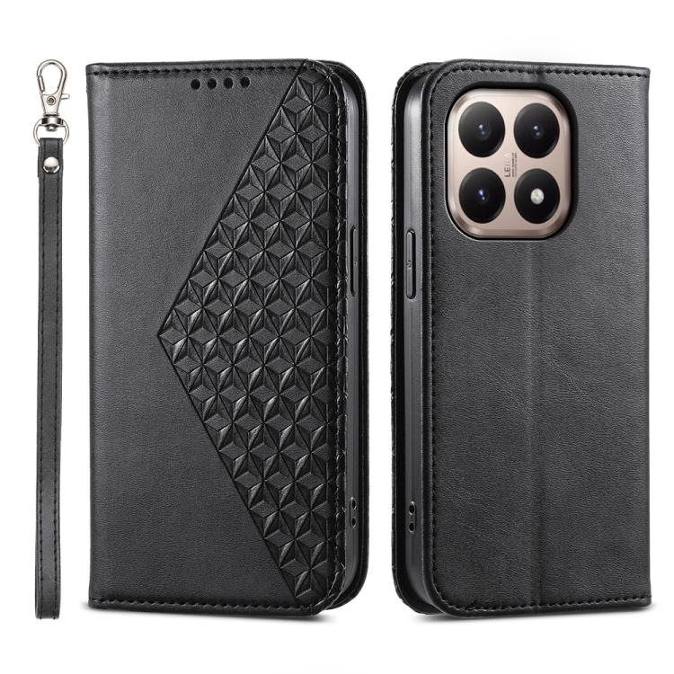 

For Xiaomi 15T 5G Cubic Grid Calf Texture Magnetic Leather Phone Case(Black)