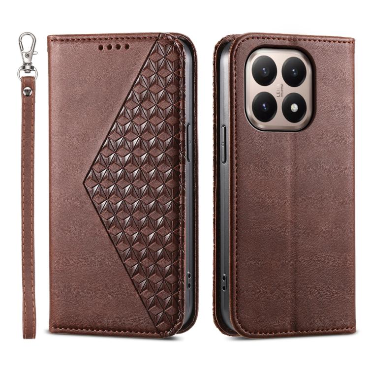 

For Xiaomi 15T 5G Cubic Grid Calf Texture Magnetic Leather Phone Case(Brown)