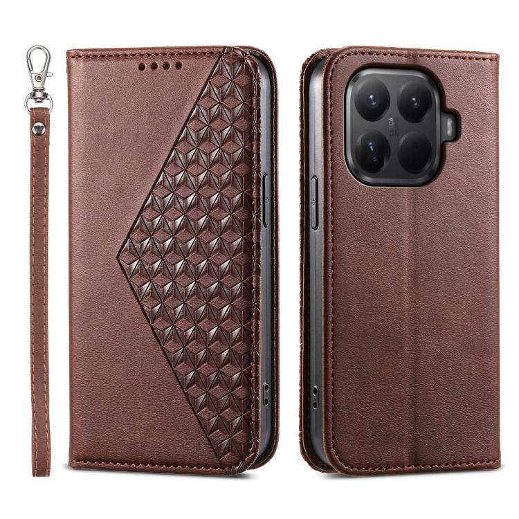 

For Xiaomi 15T Pro 5G Cubic Grid Calf Texture Magnetic Leather Phone Case(Brown)