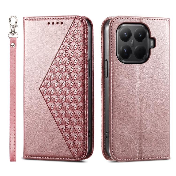 

For Xiaomi 15T Pro 5G Cubic Grid Calf Texture Magnetic Leather Phone Case(Rose Gold)