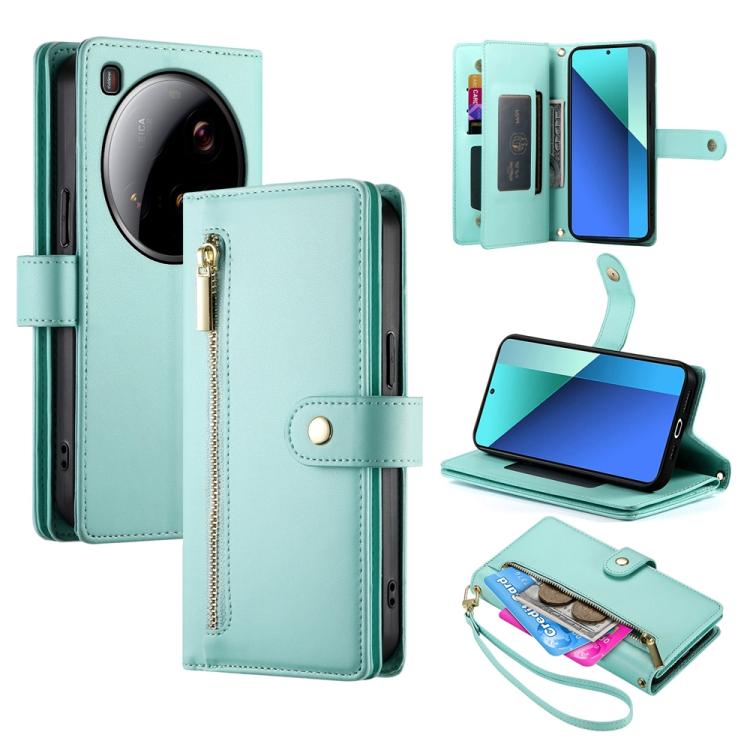 

For Xiaomi 15 Ultra Nine Card-slot Zipper Wallet Bag Leather Phone Case(Mint Green)
