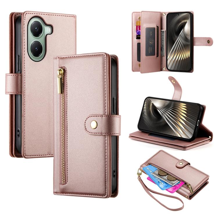 

For Xiaomi Poco X7 Pro / Redmi Turbo 4 Nine Card-slot Zipper Wallet Bag Leather Phone Case(Pink)