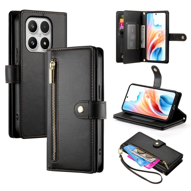 

For Xiaomi 17 Nine Card-slot Zipper Wallet Bag Leather Phone Case(Black)