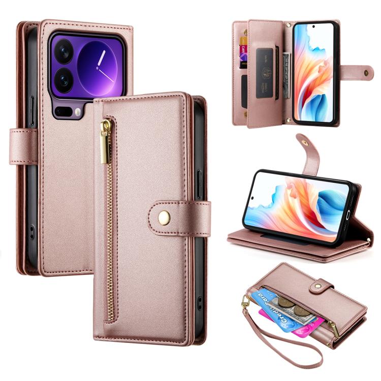 

For Xiaomi 17 Pro Nine Card-slot Zipper Wallet Bag Leather Phone Case(Pink)