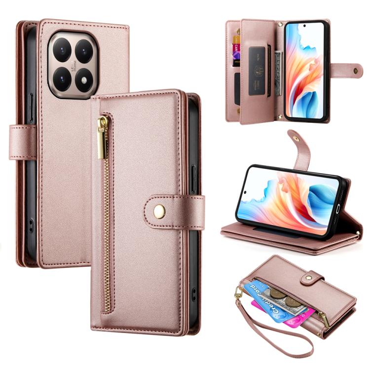 

For Xiaomi 15T 5G Nine Card-slot Zipper Wallet Bag Leather Phone Case(Pink)