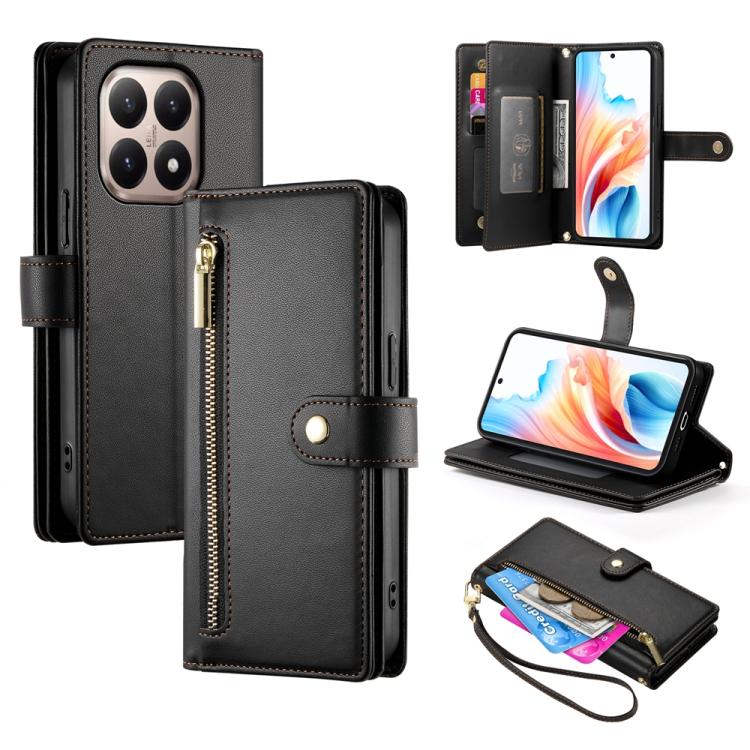 

For Xiaomi 15T 5G Nine Card-slot Zipper Wallet Bag Leather Phone Case(Black)