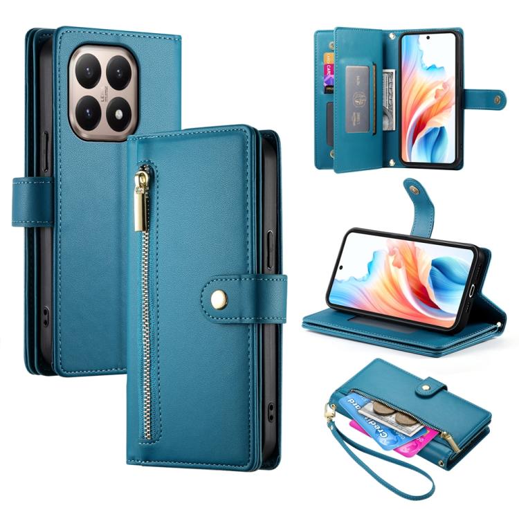 

For Xiaomi 15T 5G Nine Card-slot Zipper Wallet Bag Leather Phone Case(Blue)