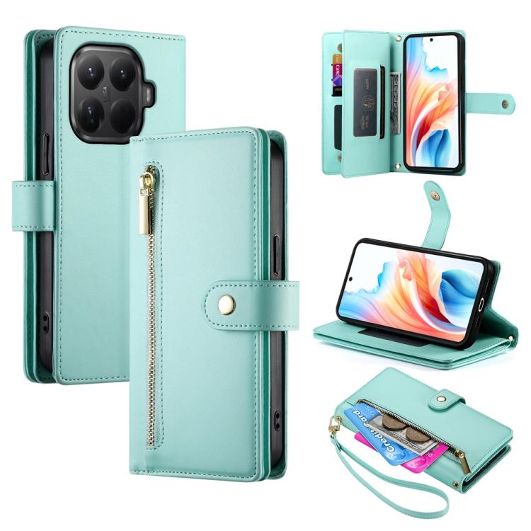 

For Xiaomi 15T Pro 5G Nine Card-slot Zipper Wallet Bag Leather Phone Case(Mint Green)