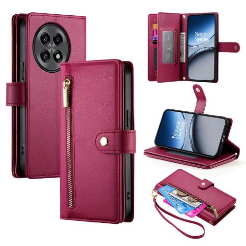 

For OnePlus 13R / Ace 5 / Ace 5 Pro Nine Card-slot Zipper Wallet Bag Leather Phone Case(Red)