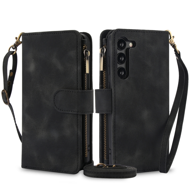 

For Samsung Galaxy S23 5G Dream 9-Card Zipper Wallet RFID Leather Phone Case with Lanyard(Black)