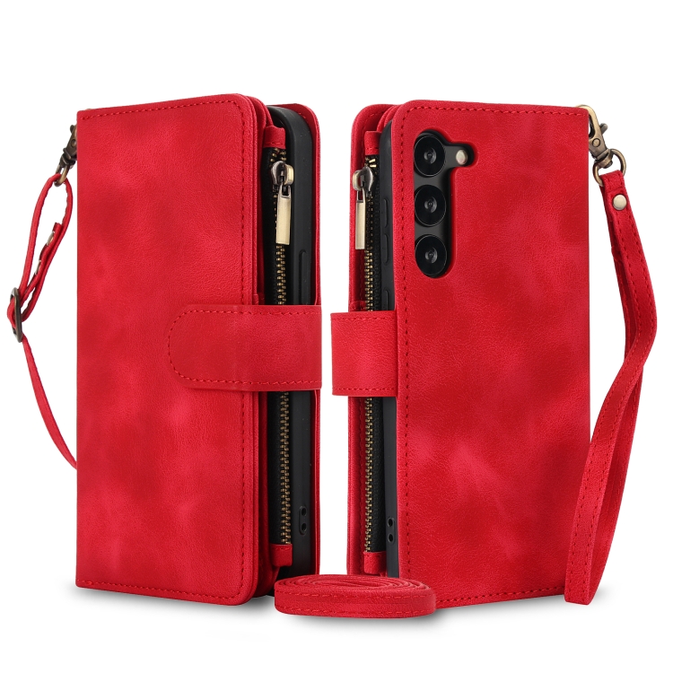 

For Samsung Galaxy S23+ 5G Dream 9-Card Zipper Wallet RFID Leather Phone Case with Lanyard(Red)