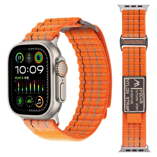 

For Apple Watch 46mm / 49mm / 45mm / 44mm Dual-section Sports Nylon Loop Watch Band(Orange)