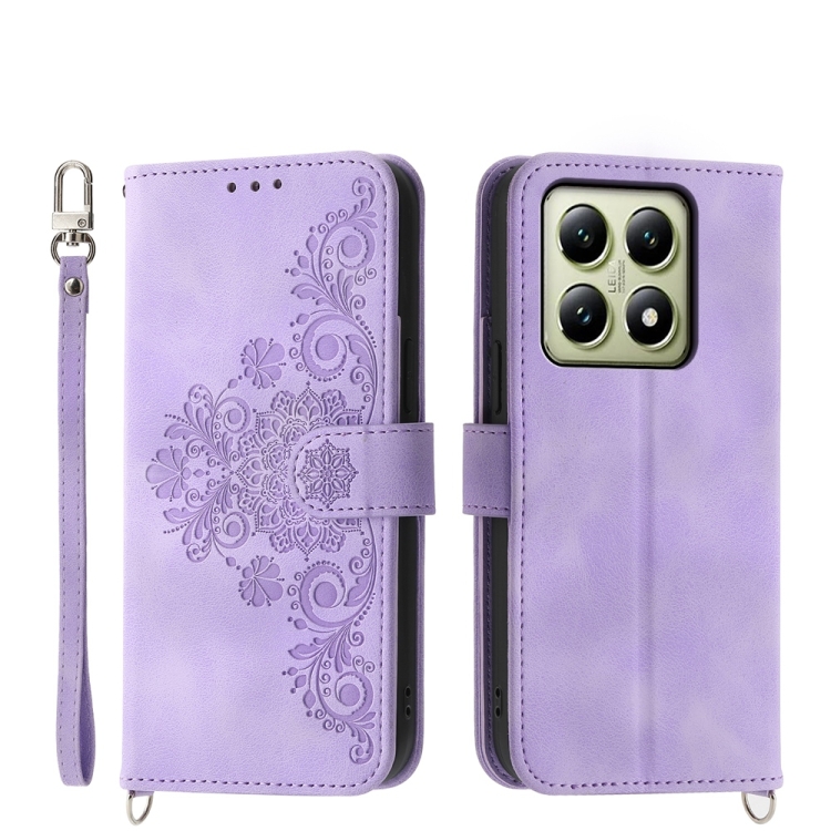 

For Xiaomi 14T Skin Feel Flowers Embossed Wallet Leather Phone Case(Purple)
