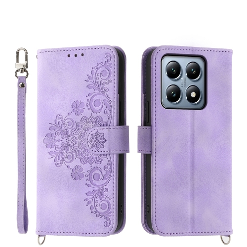 

For Xiaomi 14T Pro Skin Feel Flowers Embossed Wallet Leather Phone Case(Purple)