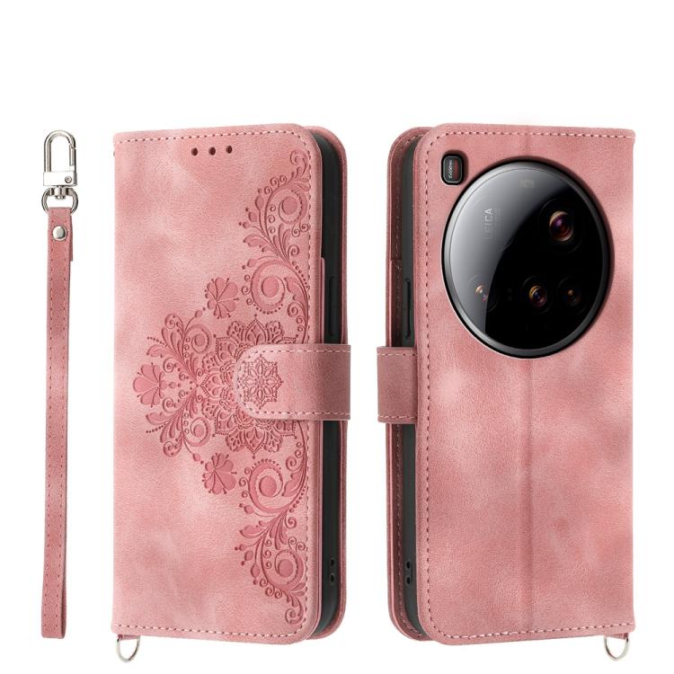 

For Xiaomi 15 Ultra Skin Feel Flowers Embossed Wallet Leather Phone Case(Pink)