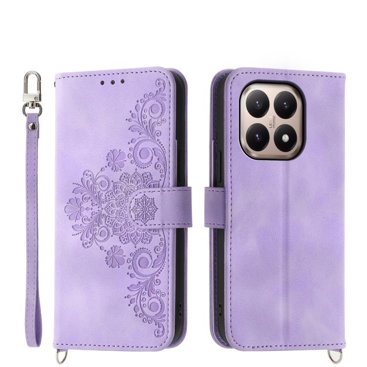 

For Xiaomi 15T 5G Skin Feel Flowers Embossed Wallet Leather Phone Case(Purple)
