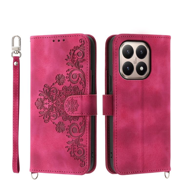 

For Xiaomi 15T 5G Skin Feel Flowers Embossed Wallet Leather Phone Case(Wine Red)