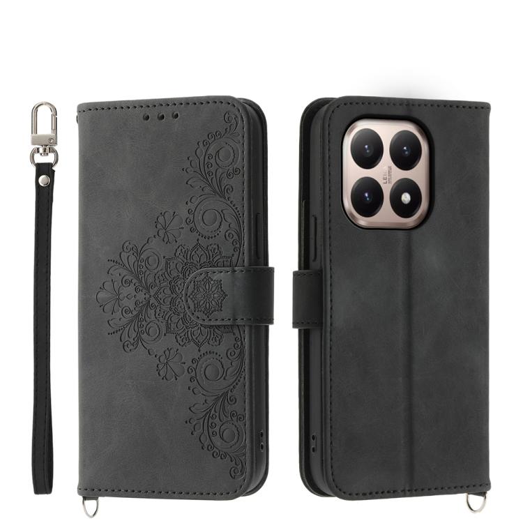

For Xiaomi 15T 5G Skin Feel Flowers Embossed Wallet Leather Phone Case(Black)