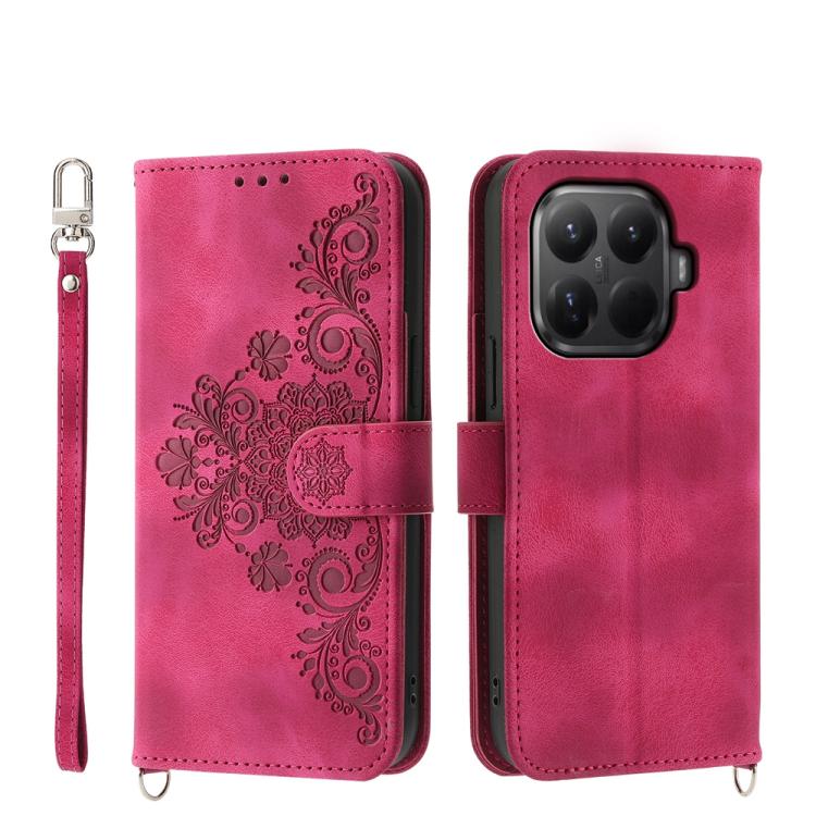 

For Xiaomi 15T Pro 5G Skin Feel Flowers Embossed Wallet Leather Phone Case(Wine Red)