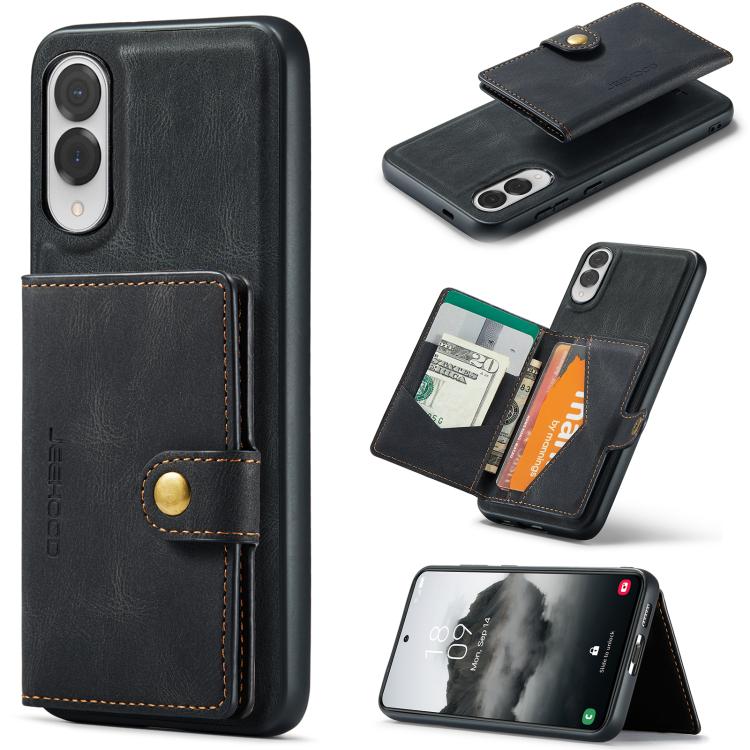 

For Samsung Galaxy S25 Edge 5G JEEHOOD J01 Retro Magnetic Detachable Wallet Phone Case(Black)