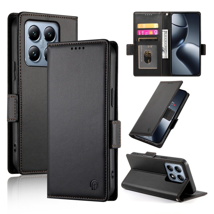 

For Xiaomi 14T Pro Side Buckle Magnetic Frosted Leather Phone Case(Black)