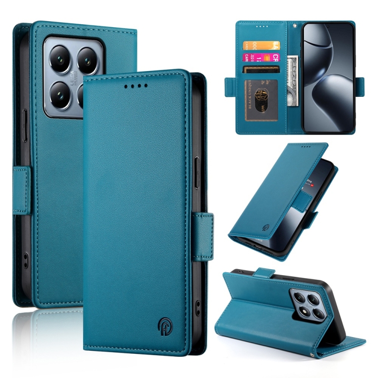 

For Xiaomi 14T Pro Side Buckle Magnetic Frosted Leather Phone Case(Blue)