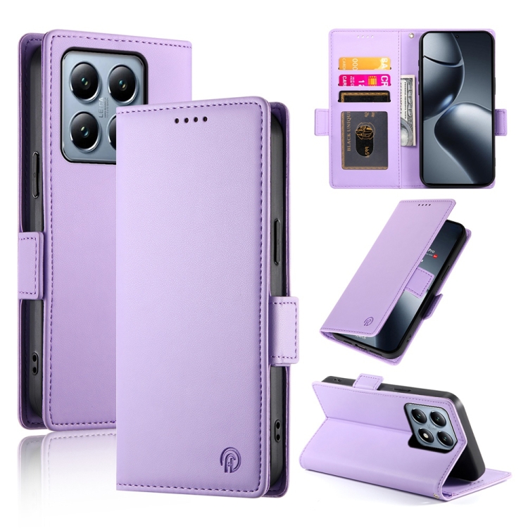 

For Xiaomi 14T Pro Side Buckle Magnetic Frosted Leather Phone Case(Purple)