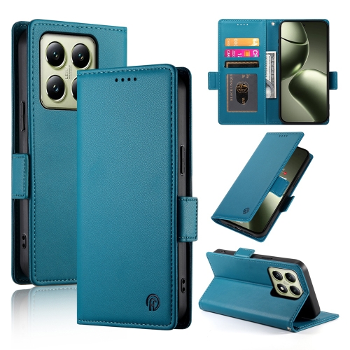 

For Xiaomi 14T Side Buckle Magnetic Frosted Leather Phone Case(Blue)