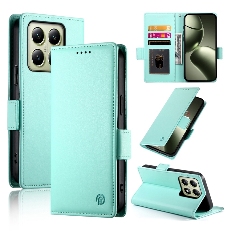 

For Xiaomi 14T Side Buckle Magnetic Frosted Leather Phone Case(Mint Green)