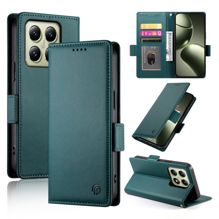 

For Xiaomi 14T Side Buckle Magnetic Frosted Leather Phone Case(Dark Green)