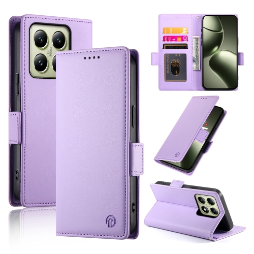 

For Xiaomi 14T Side Buckle Magnetic Frosted Leather Phone Case(Purple)