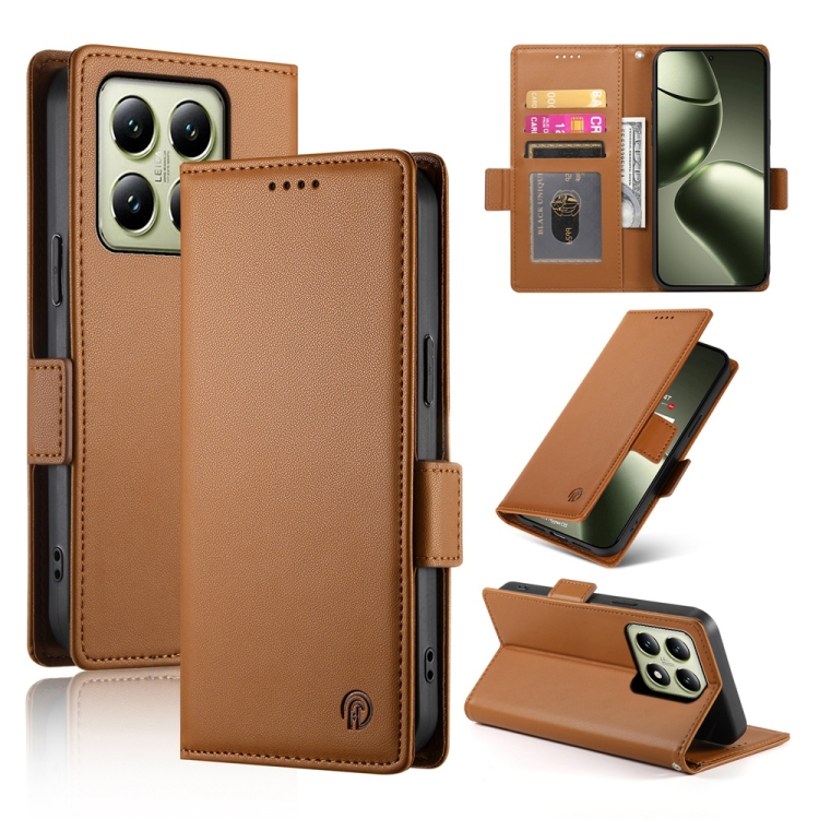 

For Xiaomi 14T Side Buckle Magnetic Frosted Leather Phone Case(Brown)