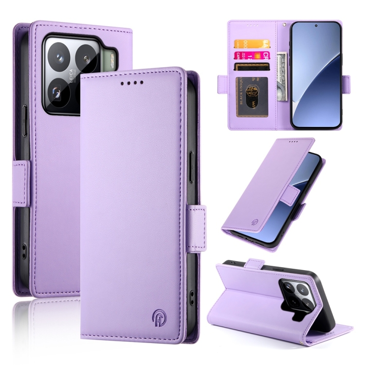 

For Xiaomi 15 Side Buckle Magnetic Frosted Leather Phone Case(Purple)