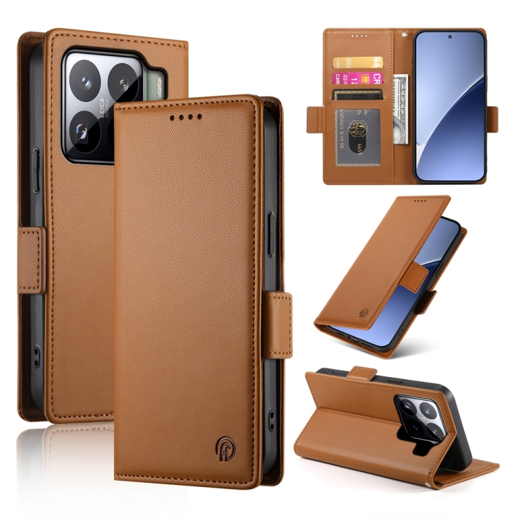 

For Xiaomi 15 Side Buckle Magnetic Frosted Leather Phone Case(Brown)