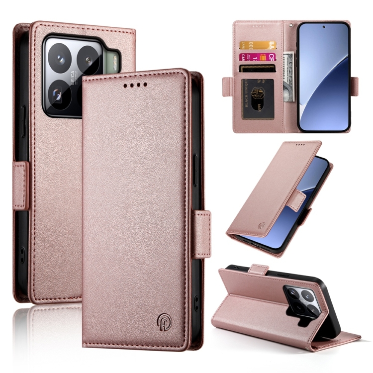 

For Xiaomi 15 Pro Side Buckle Magnetic Frosted Leather Phone Case(Rose Gold)