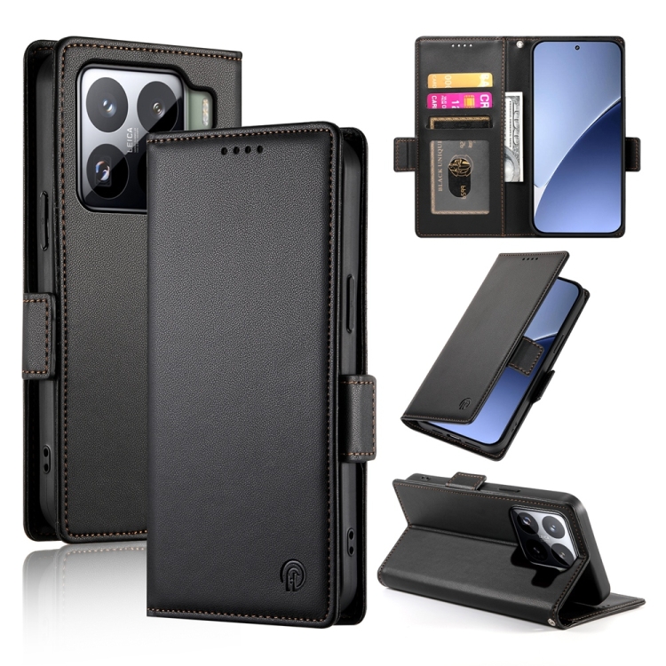 

For Xiaomi 15 Pro Side Buckle Magnetic Frosted Leather Phone Case(Black)