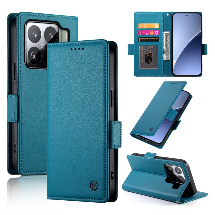 

For Xiaomi 15 Pro Side Buckle Magnetic Frosted Leather Phone Case(Blue)