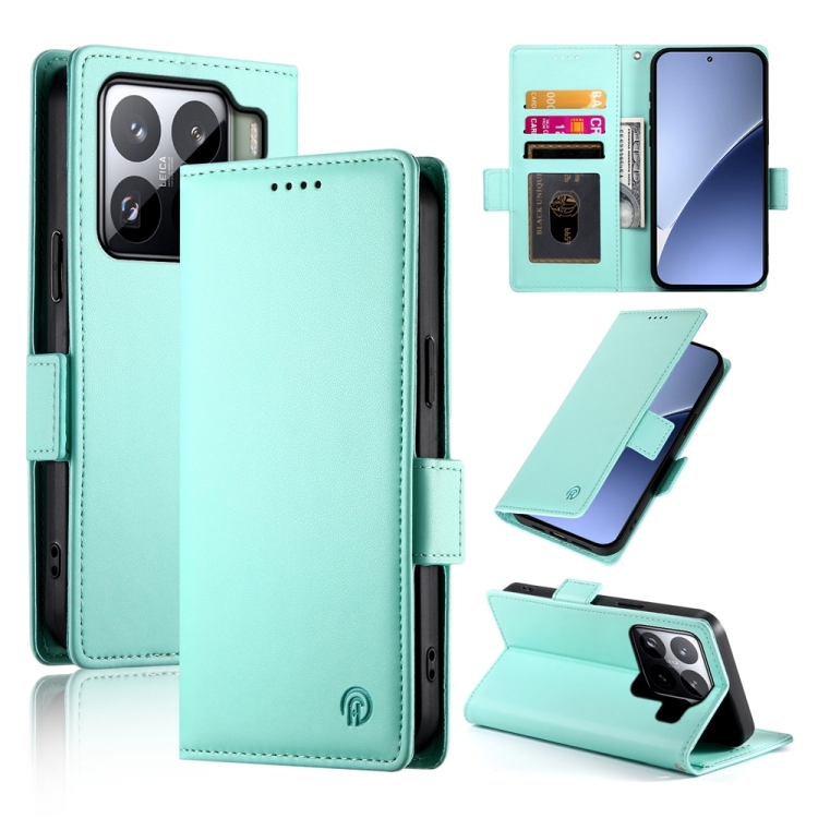 

For Xiaomi 15 Pro Side Buckle Magnetic Frosted Leather Phone Case(Mint Green)