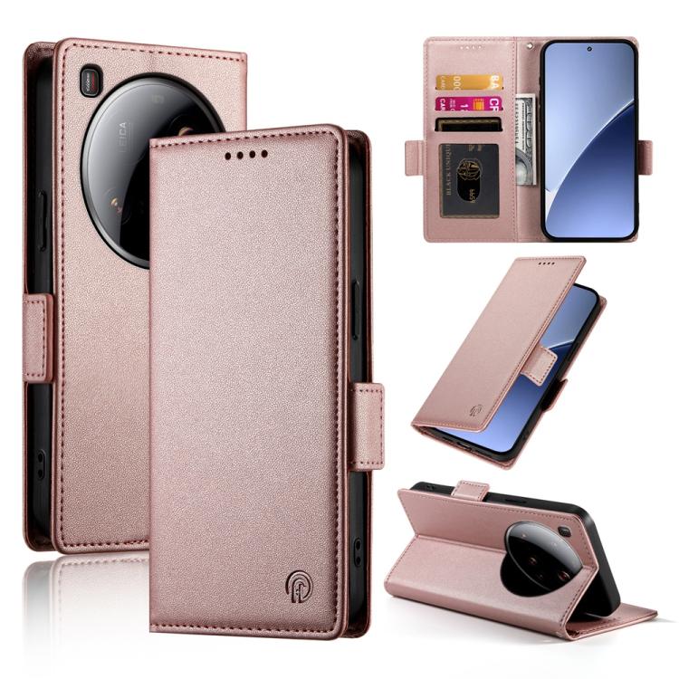 

For Xiaomi 15 Ultra Side Buckle Magnetic Frosted Leather Phone Case(Rose Gold)