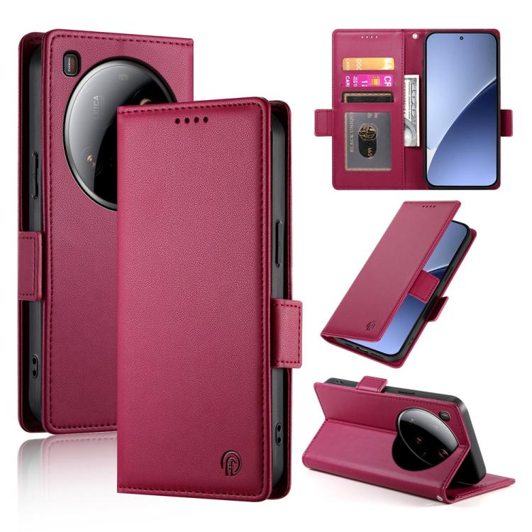 

For Xiaomi 15 Ultra Side Buckle Magnetic Frosted Leather Phone Case(Wine Red)
