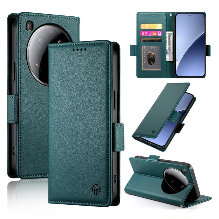 

For Xiaomi 15 Ultra Side Buckle Magnetic Frosted Leather Phone Case(Dark Green)