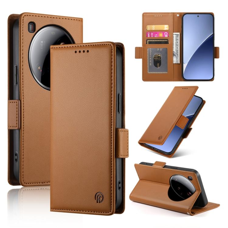 

For Xiaomi 15 Ultra Side Buckle Magnetic Frosted Leather Phone Case(Brown)