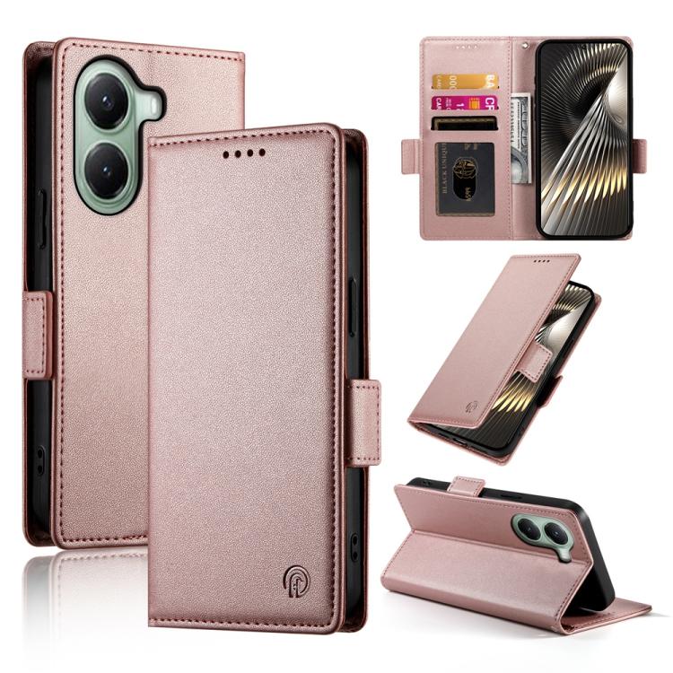 

For Xiaomi Poco X7 Pro / Redmi Turbo 4 Side Buckle Magnetic Frosted Leather Phone Case(Rose Gold)
